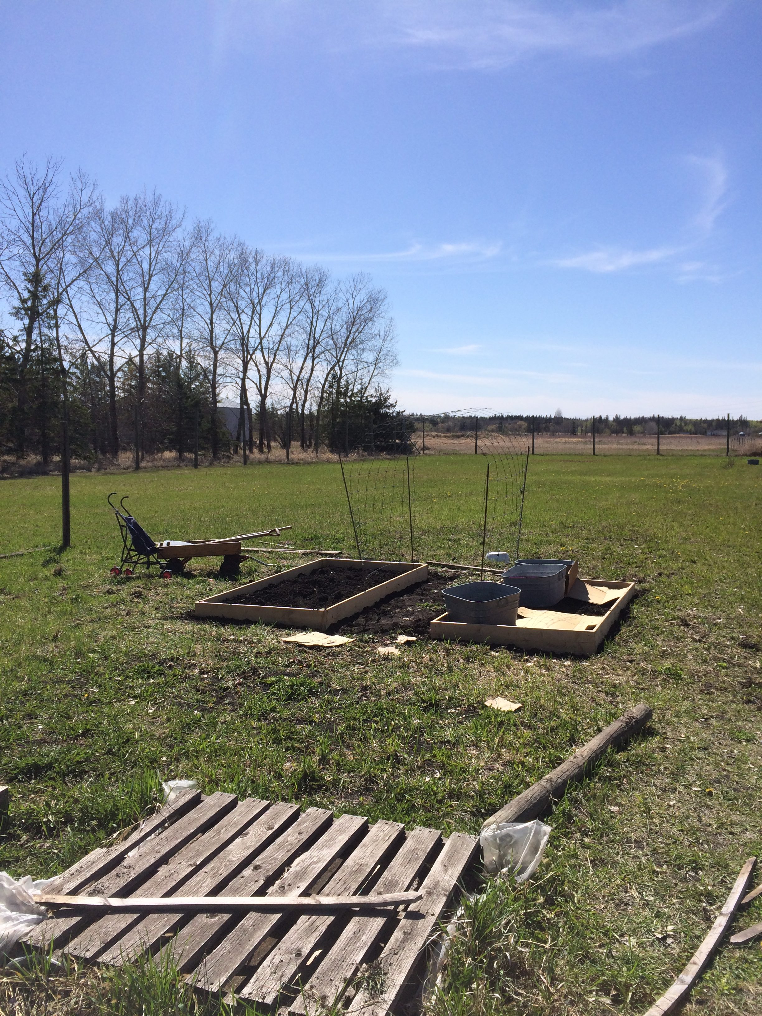Bare garden with two new garden planter