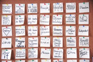 sticky notes on board