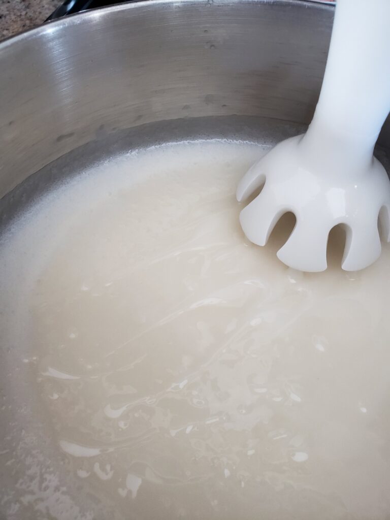 Medium trace for soap making, soap swirls are slightly raised